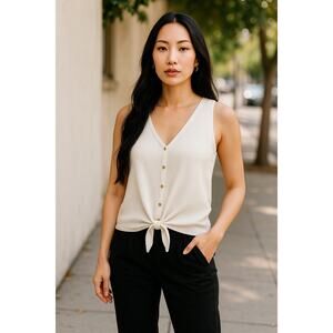 Madewell Texture & Thread Minimalist Button-Front Tie Tank Top M Cream